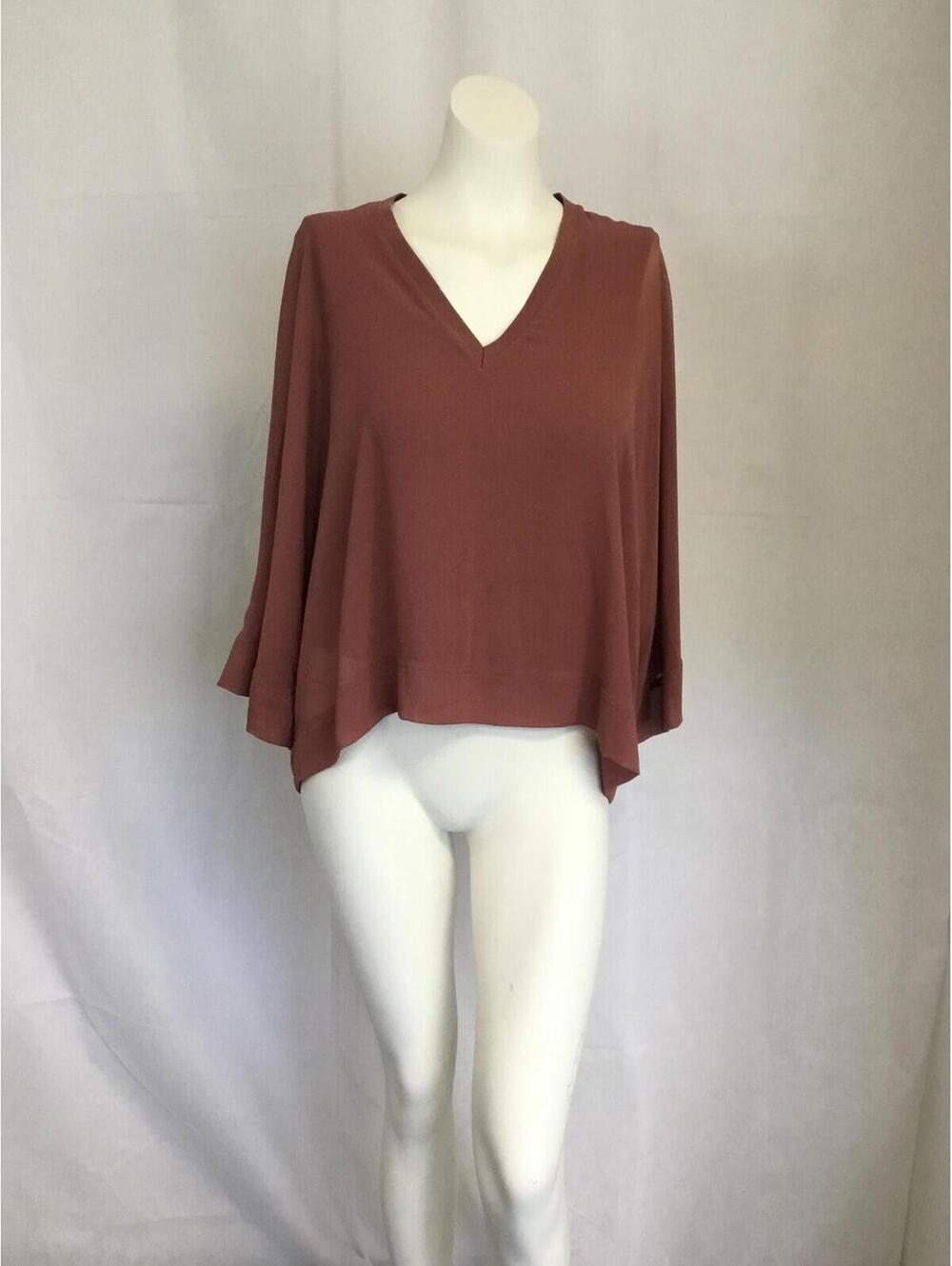 [377]Zara Blouse Womens S Pink V Neck Kimono Sleeve Lightweight Top Relaxed Fit